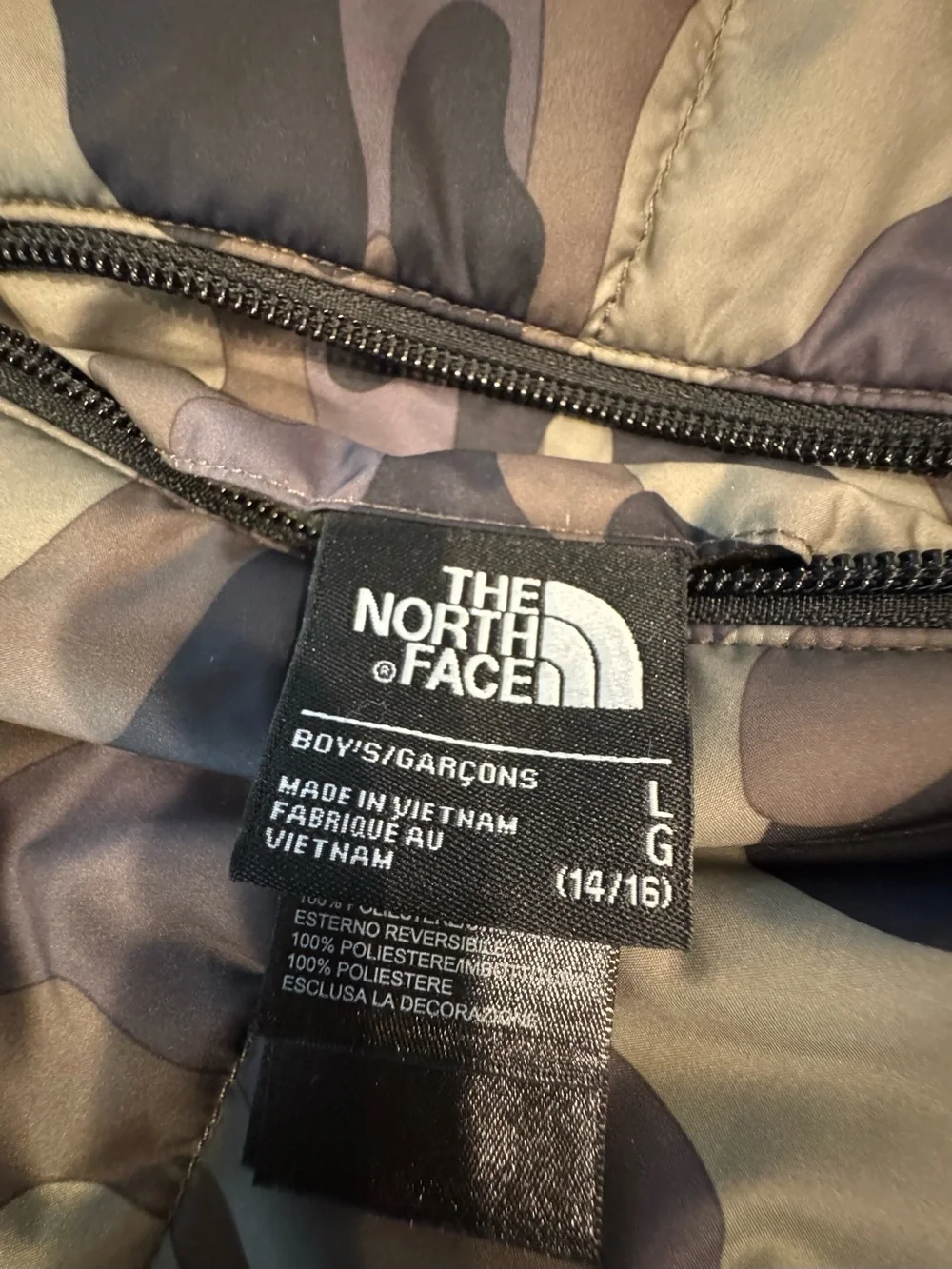 The North Face Reversible Kids Camo Puffer winter jacket / - Black, Gray, Green
